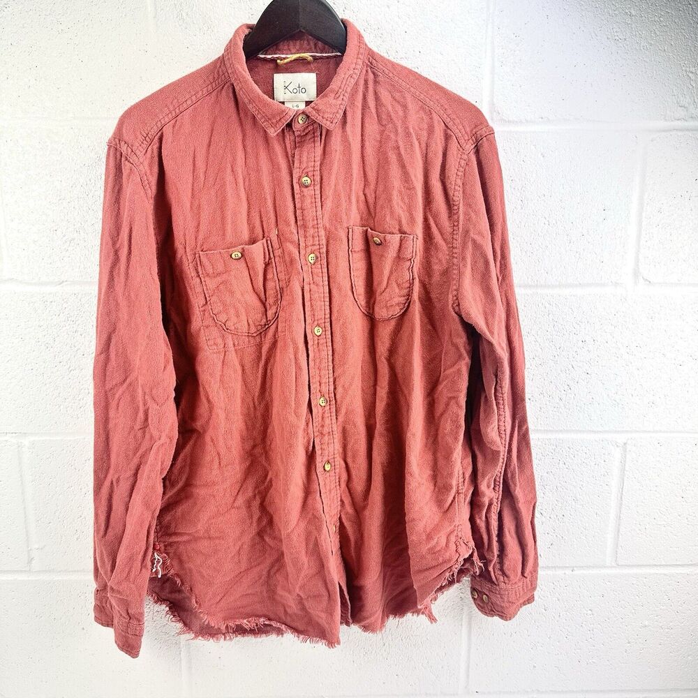 KOTO Urban Outfitters Button Up Shirt Mens Size L, Brick Red, Adventure Style